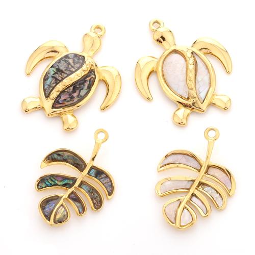 Stainless Steel Pendants, 304 Stainless Steel, with Shell, gold color plated, DIY 
