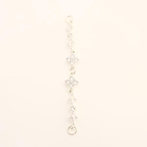 Brass Extender Chain, DIY & micro pave cubic zirconia, silver color 