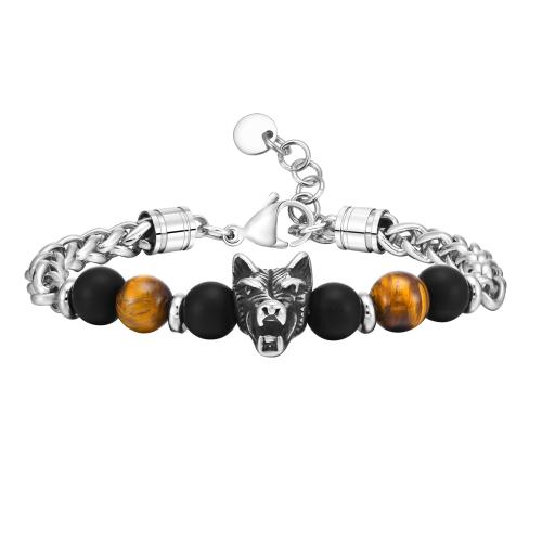 Tiger Eye Stone Bracelets, 304 Stainless Steel, with Tiger Eye & Agate, handmade, fashion jewelry & for man, original color 