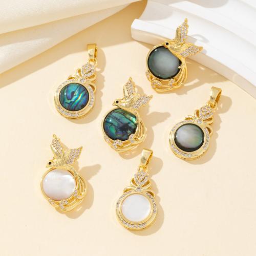 Brass Shell Pendants, with Shell, plated, DIY & with rhinestone 