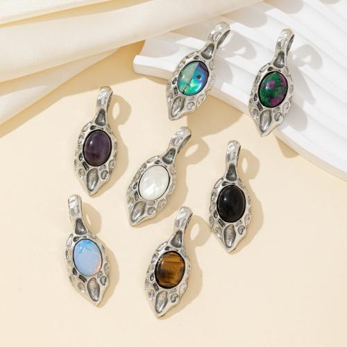 pendentif en alliage zinc à gemme , alliage de zinc, avec pierre gemme & coquille, Placage de couleur argentée, DIY, plus de couleurs à choisir, Vendu par PC