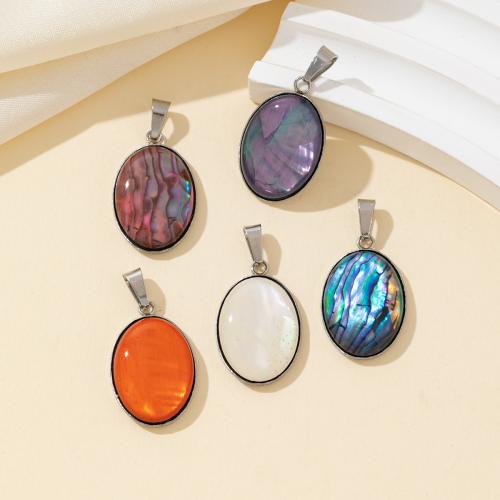 Dyed Shell Pendants, 304 Stainless Steel, with Shell, silver color plated, DIY 
