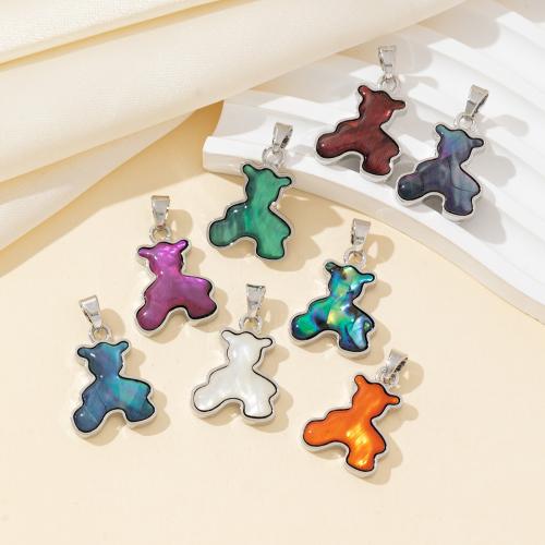 Zinc Alloy Shell Pendants, with Shell, Bear, silver color plated, DIY 