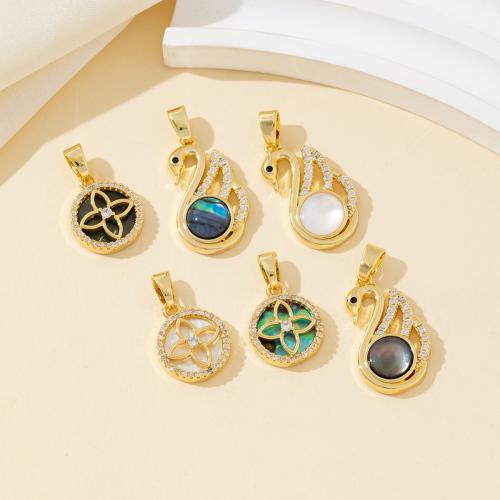 Brass Shell Pendants, with Shell, plated, DIY & with rhinestone 