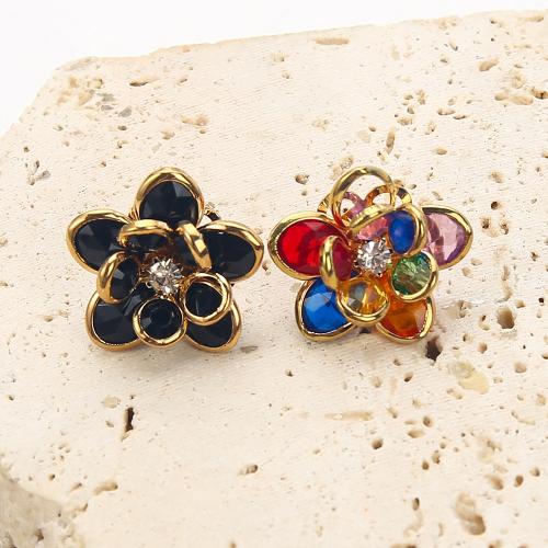 Strass boucle en laiton, avec verre, fleur, Placage, bijoux de mode & avec strass, plus de couleurs à choisir Vendu par paire