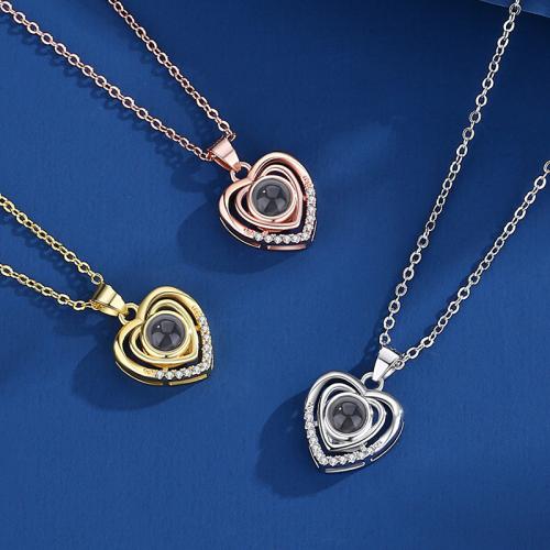 laiton Collier de projection miniature, avec verre, coeur, Placage, bijoux de mode & avec strass, plus de couleurs à choisir Environ 40 cm, Vendu par PC