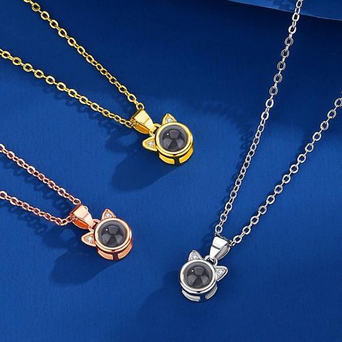 laiton Collier de projection miniature, avec verre, chat, Placage, bijoux de mode & avec strass, plus de couleurs à choisir Environ 40 cm, Vendu par PC