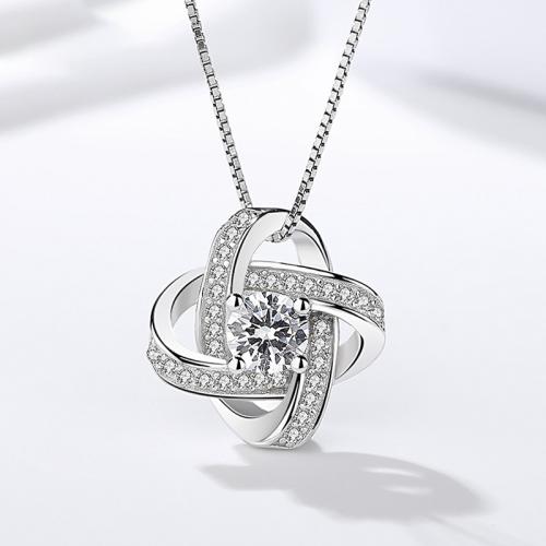 laiton collier, Trèfle à quatre feuilles, Placage, bijoux de mode & avec strass, argent Environ 40 , Vendu par PC