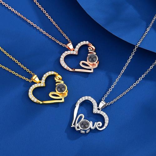 laiton Collier de projection miniature, avec verre, coeur, Placage, bijoux de mode & avec strass, plus de couleurs à choisir Environ 40 , Vendu par PC