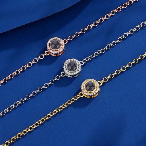laiton Miniature Projection Bracelet, avec verre, Placage, bijoux de mode & avec strass, plus de couleurs à choisir, 8mm Environ 18 cm, Vendu par PC
