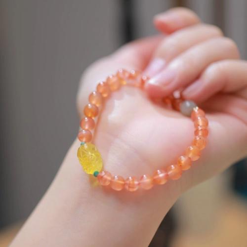 Bracelets quartz, rouge de cerise, avec cire d'abeille & Acier inoxydable 304, bijoux de mode, couleurs mélangées cm, Vendu par PC