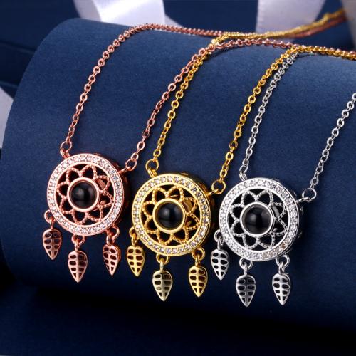 laiton Collier de projection miniature, avec verre, Placage, bijoux de mode & pavé de micro zircon, plus de couleurs à choisir Environ 40 cm, Vendu par PC