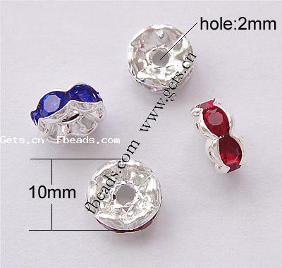 entretoise de pont en stras , laiton, rondelle, Placage, avec les strass de Moyen-Orient, plus de couleurs à choisir, grade A, 10mm, Trou:Environ 2mm, 100PC/sac, Vendu par sac