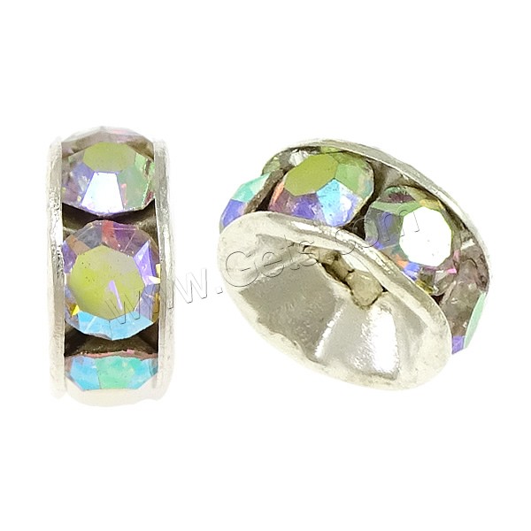 Rondelle Rhinestone Spacer, Brass, plated, with Mideast rhinestone, more colors for choice, Grade A, 3x6mm, Hole:Approx 1.3mm, 100PCs/Bag, Sold By Bag