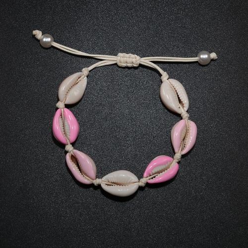 coquille bracelet, avec cordon de polyester & alliage de zinc, bijoux de mode & pour femme, plus de couleurs à choisir Environ 6-8 pouce, Vendu par PC