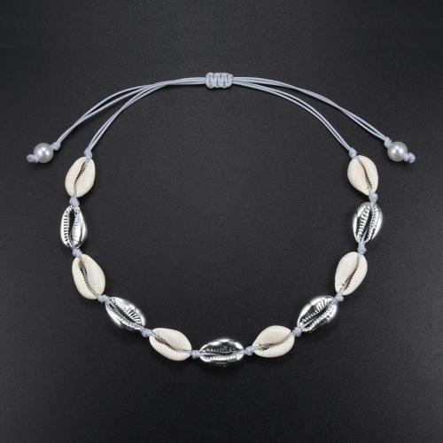 coquille collier, avec cordon de polyester & alliage de zinc, fait à la main, Style bohème & pour femme, plus de couleurs à choisir Environ 47.2 pouce, Vendu par PC[