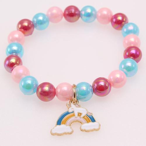 Acrylic Bracelet, with Plastic Pearl & Zinc Alloy, plated, Girl & enamel & with rhinestone Approx 6.3 Inch 