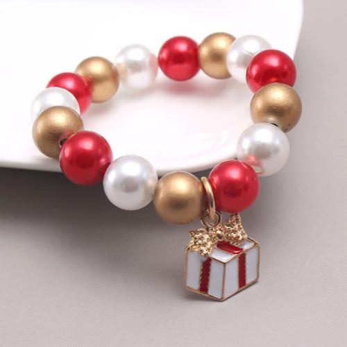 Acrylic Bracelet, with ABS Plastic Pearl & Zinc Alloy, plated, Christmas Design & Girl & enamel & with rhinestone Approx 6.3 Inch 