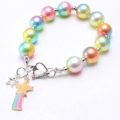 ABS Plastic Pearl Bracelet, with Zinc Alloy, for children & enamel Approx 7.5 Inch 
