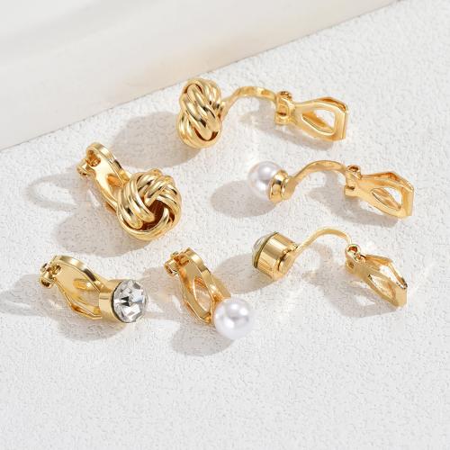 Zink Legierung Clip Ohrring, Zinklegierung, mit Kunststoff Perlen, goldfarben plattiert, Modeschmuck, goldfarben, verkauft von Paar[
