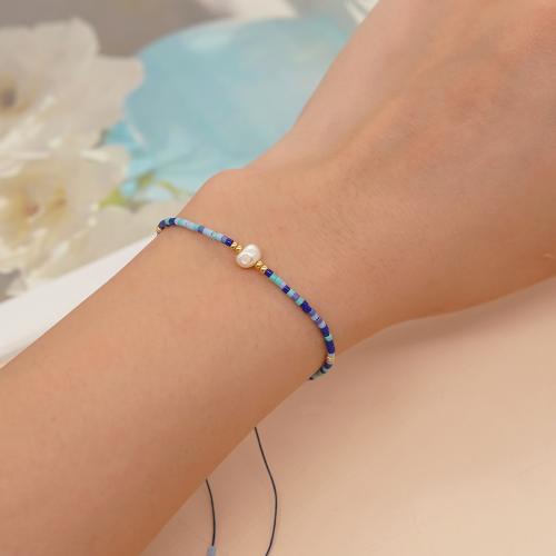 Glass Seed Beads Bracelets, Seedbead, with Plastic Pearl & Zinc Alloy, gold color plated, fashion jewelry [