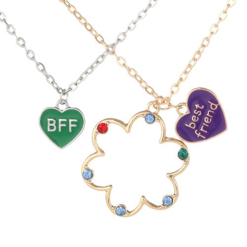 Enamel Zinc Alloy Necklace, plated, 2 pieces & Unisex & with rhinestone 