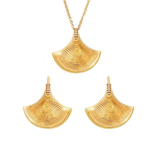 Titanium Steel Jewelry Set, Shell, plated & micro pave cubic zirconia & for woman 