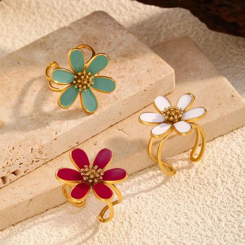 Enamel Stainless Steel Finger Ring, 304 Stainless Steel, gold color plated, for woman & hollow 
