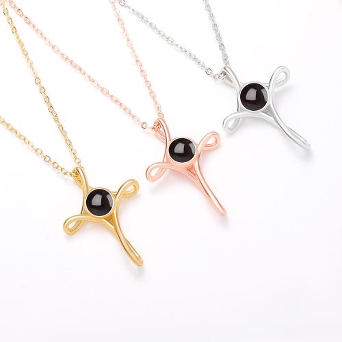 laiton Collier de projection miniature, avec verre, croix, Placage, bijoux de mode, plus de couleurs à choisir Environ 40 cm, Vendu par PC