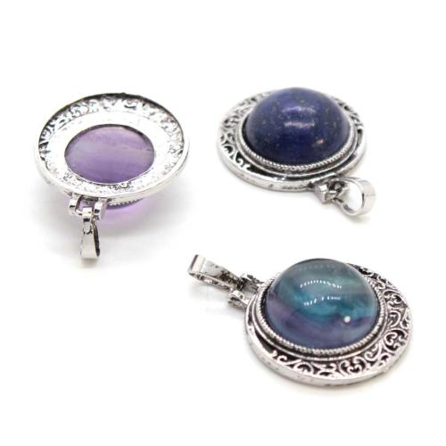 alliage de zinc Pendentif, avec pierre gemme, Rond, Placage de couleur argentée, DIY, plus de couleurs à choisir Vendu par PC