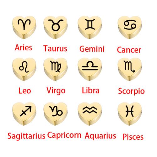 Pendentif en acier inoxydable de constellation, Acier inoxydable 304, coeur, Placage de couleur d'or, DIY & modèles différents pour le choix & double trou Vendu par PC