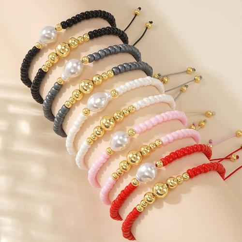 Plastic Jewelry Bracelet, Plastic Pearl, with Brass, gold color plated, fashion jewelry & multilayer [