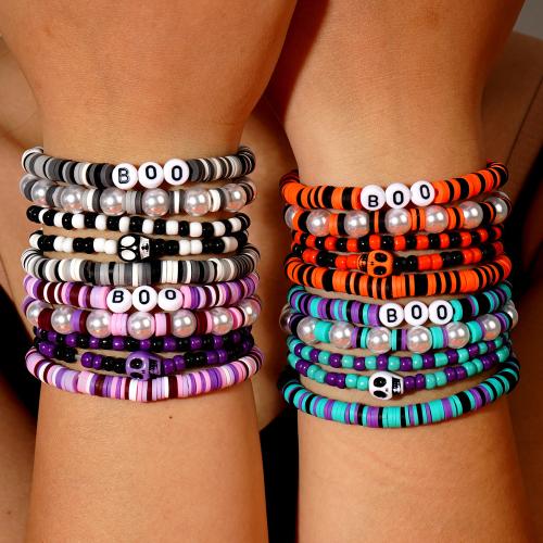 Bracelets d'argile polymère, argile de polymère, avec perle de plastique, Placage de couleur d'or, bijoux de mode, plus de couleurs à choisir, Vendu par fixé