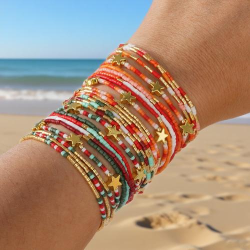 Glas Samen Armbänder, Seedbead, mit Zinklegierung, goldfarben plattiert, Modeschmuck, keine, 12SträngeStrang/setzen, verkauft von setzen