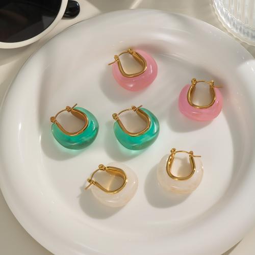 ステンレス　ダングル ピアス, 304ステンレススチール, とともに 樹脂, ゴールドメッキ, ファッションジュエリー, 無色, 売り手 ペア