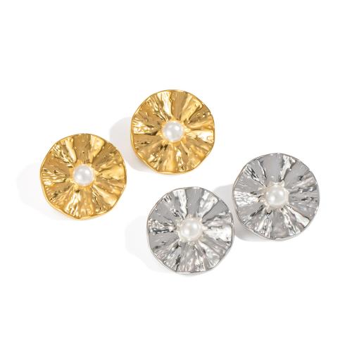 Boucle en acier inoxydable, Acier inoxydable 304, avec perle de plastique, Placage de couleur d'or, bijoux de mode, plus de couleurs à choisir, Vendu par paire