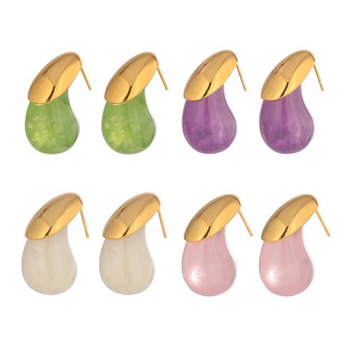 Boucle en acier inoxydable, Acier inoxydable 304, avec résine, Placage de couleur d'or, bijoux de mode, plus de couleurs à choisir, Vendu par paire