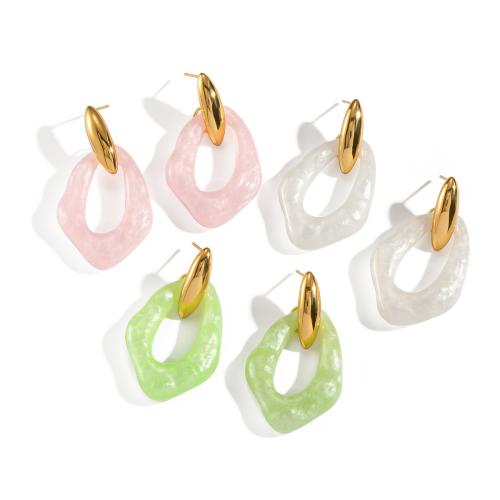 Resin Drop Earring, 304 Stainless Steel, with Resin, gold color plated, fashion jewelry 