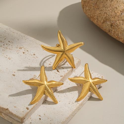 Parures de bijoux en acier inoxydable, Acier inoxydable 304, étoile de mer, Placage de couleur d'or, bijoux de mode, doré, Vendu par PC
