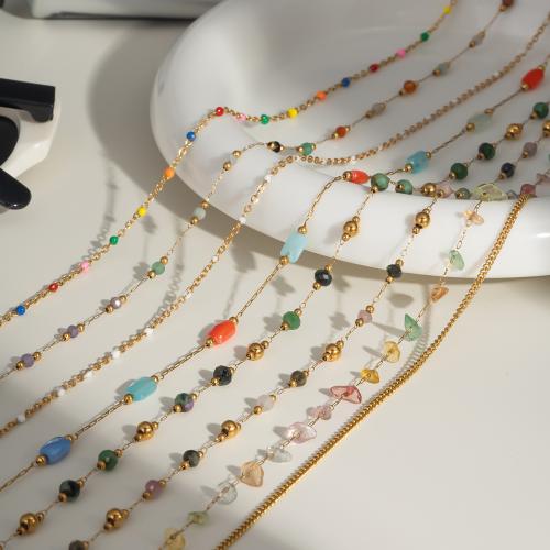 Colliers de pierres précieuses, Acier inoxydable 304, avec Pierre naturelle, Placage de couleur d'or, bijoux de mode, plus de couleurs à choisir, Vendu par PC
