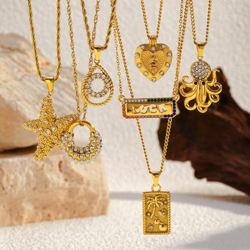 Edelstahl Schmuck Halskette, 304 Edelstahl, goldfarben plattiert, verschiedene Stile für Wahl & für Frau & mit Strass, verkauft von PC