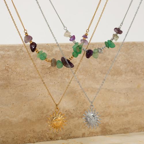Edelstahl Schmuck Halskette, 304 Edelstahl, mit Naturstein, plattiert, Doppelschicht & Modeschmuck & für Frau, keine, verkauft von PC