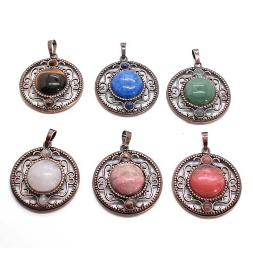 pendentif en alliage zinc à gemme , alliage de zinc, avec pierre gemme, Rond, Placage, DIY & creux, plus de couleurs à choisir, 33mm, Vendu par PC