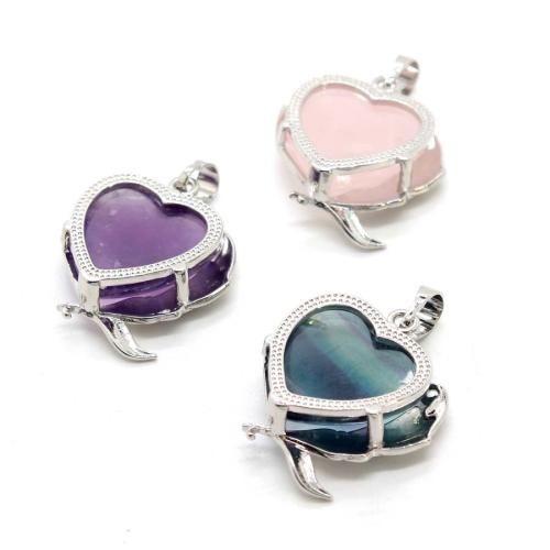 pendentif en alliage zinc à gemme , alliage de zinc, avec pierre gemme, coeur, Placage de couleur argentée, DIY, plus de couleurs à choisir Vendu par PC