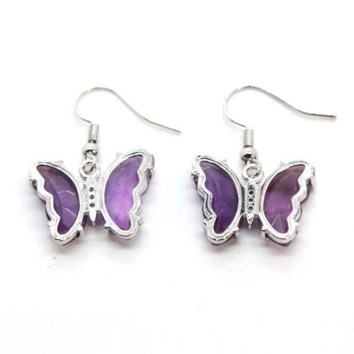 Pendiente de gota de piedras preciosas, aleación de zinc, con Piedras preciosas, Mariposa, chapado en color de plata, Joyería, más colores para la opción, 20x15mm, Vendido por Par[