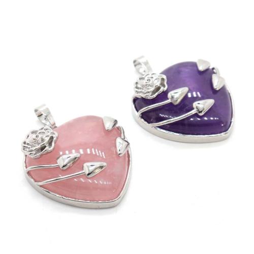 alliage de zinc Pendentif, avec pierre gemme, coeur, Placage de couleur argentée, DIY, plus de couleurs à choisir Vendu par PC
