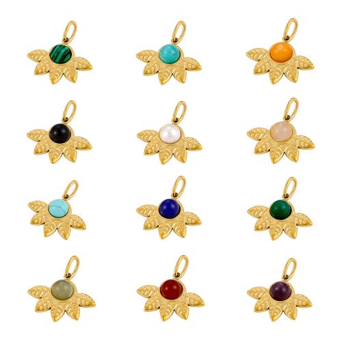Gemstone Jewelry Pendant, 304 Stainless Steel, with Gemstone, gold color plated, DIY 