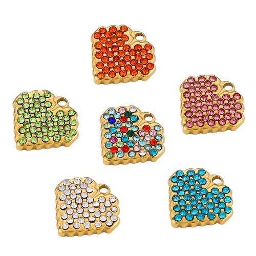 Pendentifs en acier inoxydable strass, Acier inoxydable 304, coeur, Placage de couleur d'or, DIY & avec strass, plus de couleurs à choisir, Vendu par PC