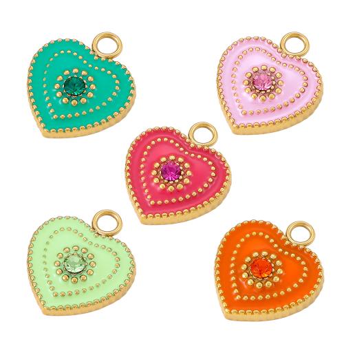 Emaille Edelstahl Anhänger, 304 Edelstahl, Herz, goldfarben plattiert, DIY, keine, verkauft von PC