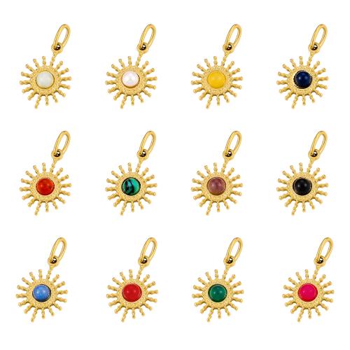 Gemstone Jewelry Pendant, 304 Stainless Steel, with Gemstone, Sun, gold color plated, DIY 